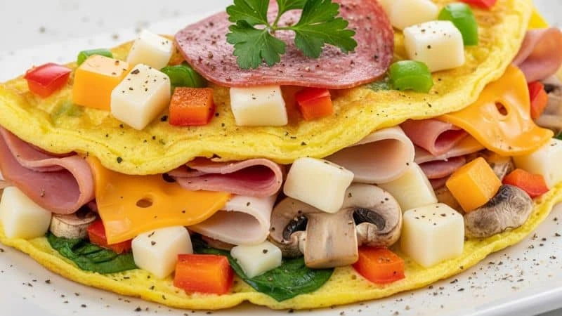 Omelete feito com reaproveitamento de alimentos do café da manhã