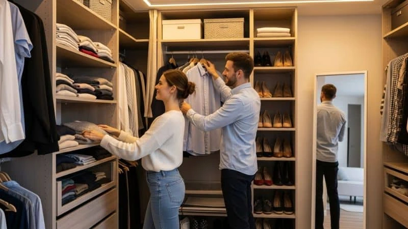 casal jovem usando checklist de organização para casais na organização de armários