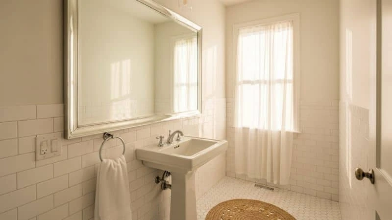 Decoração para banheiro pequeno com revestimentos claros