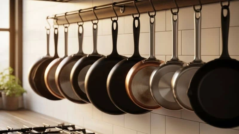 Organização vertical na cozinha pendurando utensílios para economizar espaço