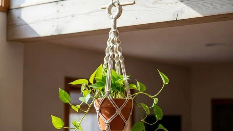 suporte de plantas em macramê boho artesanal para renda extra.