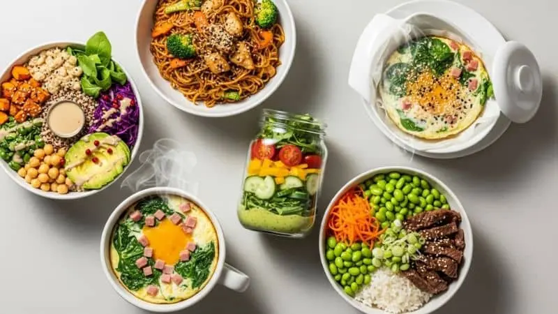 Ideias de refeições práticas para um almoço rápido e nutritivo.
