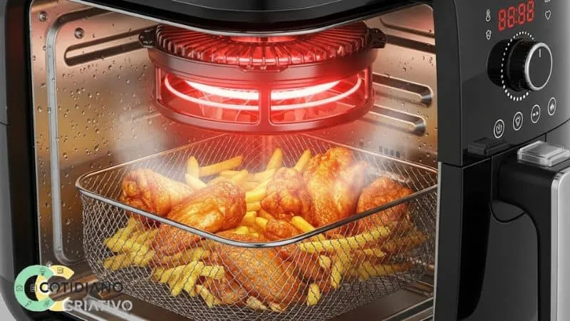ar quente circulando em alta velocidade dentro da airfryer