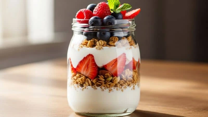refeições completas e simples com iogurte e granola