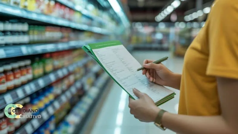 Lista de compras planejada usada no supermercado.