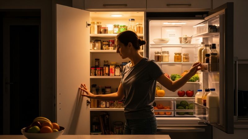 Pessoa aplicando o método inventário-primeiro para economizar no mercado