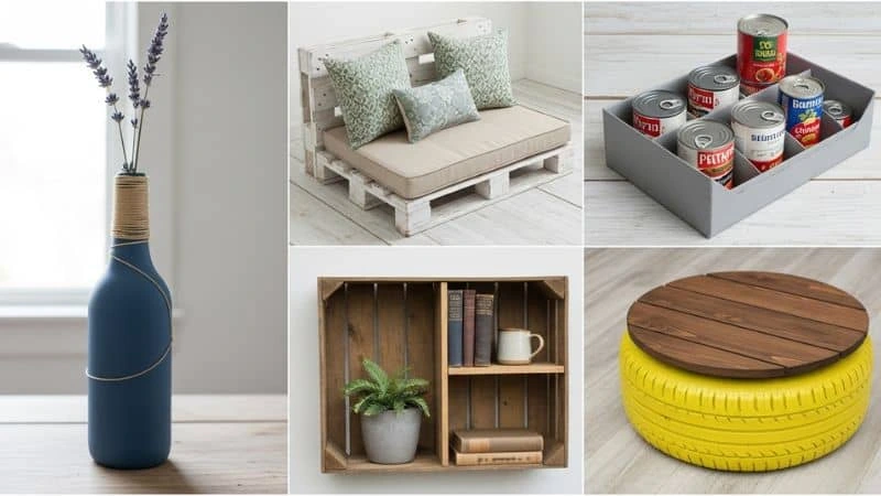 Ideias de decoração sustentável com garrafas, paletes, latas, caixotes e pneus