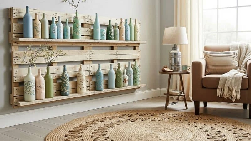 Ambiente decorado com objetos sustentáveis que combinam cores e texturas