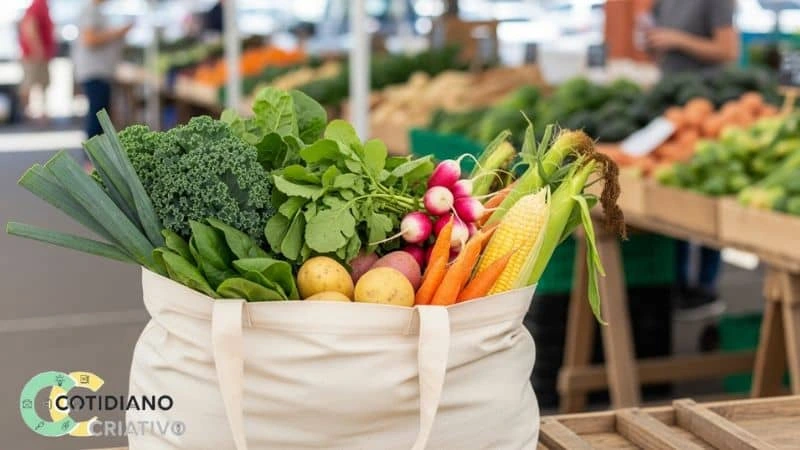 compras locais para dieta sustentável sazonal.