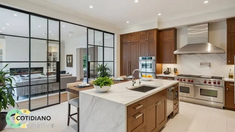 layout semiaberto entre cozinha e sala