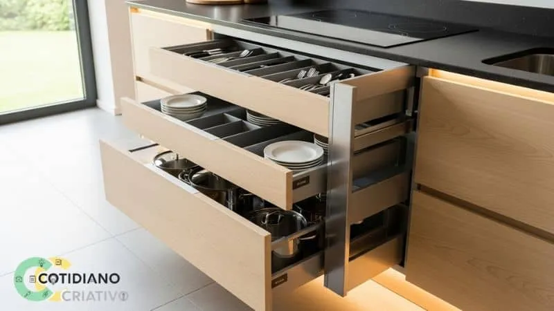 armário de cozinha funcional com gavetas inferiores