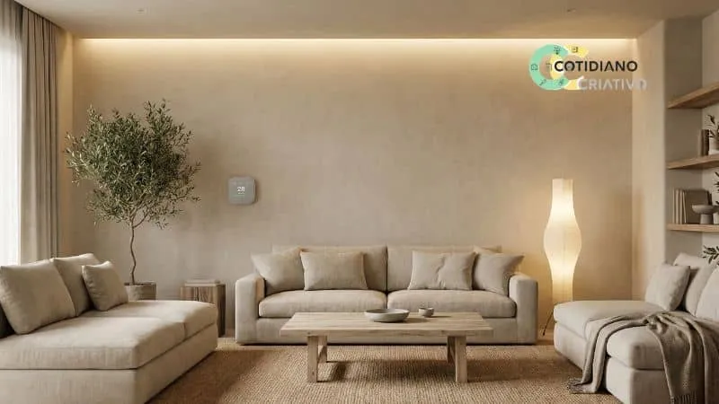 Ambiente com iluminação inteligente e sensor de qualidade do ar.