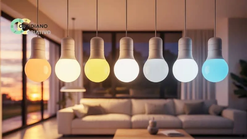 Lâmpadas inteligentes ajustando tons automaticamente.