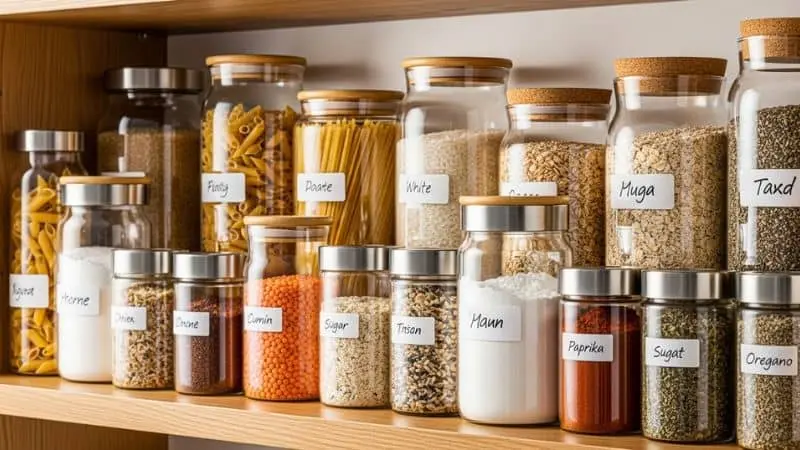 Organização da despensa para evitar o desperdício de alimentos.`