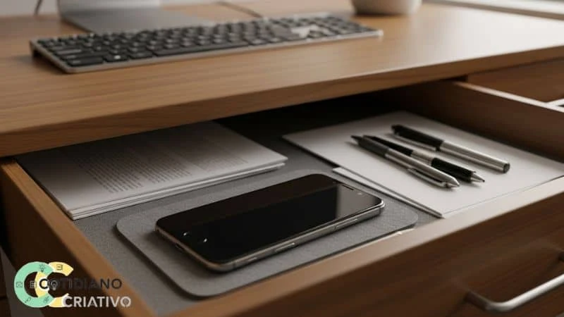 celular guardado longe para evitar distrações e simplificar a vida