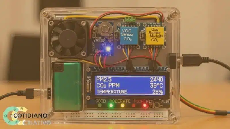 Tipos de sensor de qualidade do ar caseiro e multifuncional.