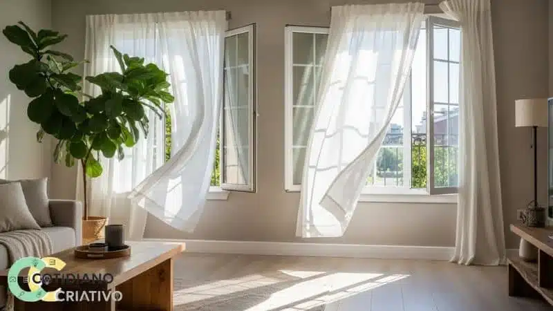 Estratégias de purificação e ventilação residencial com ventilação cruzada e plantas.