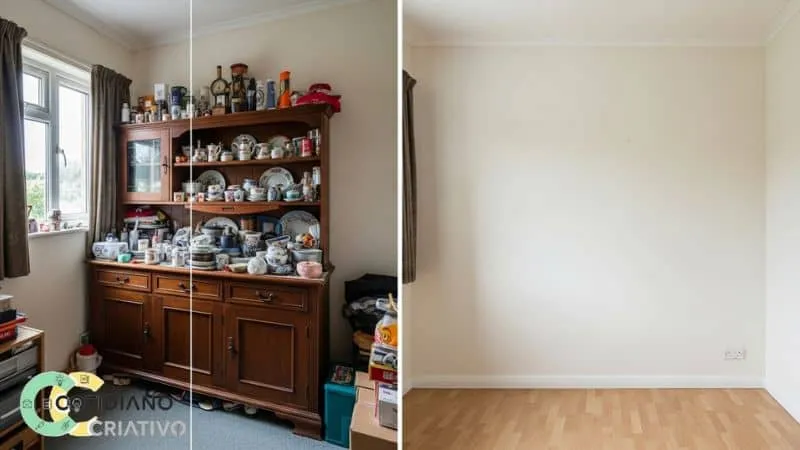 sala antes e depois sem aparador: como reduzir a bagunça em casa