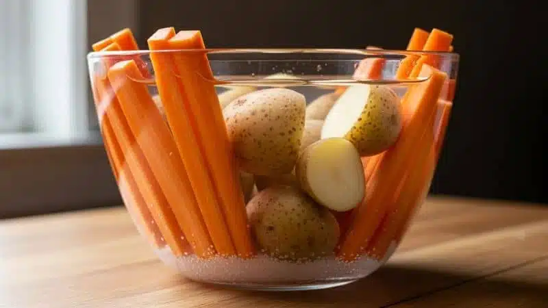 Conservação de alimentos com sal: técnica natural para manter vegetais frescos.  