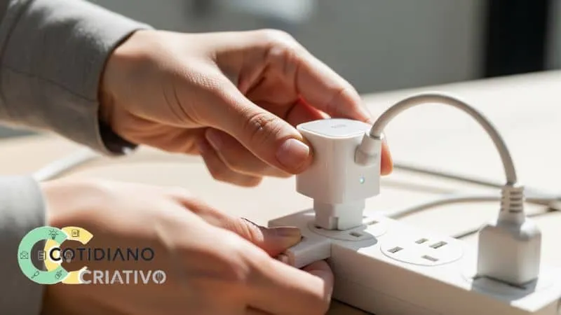 instalando tomada inteligente em filtro de linha sem uso de ferramentas complexas.