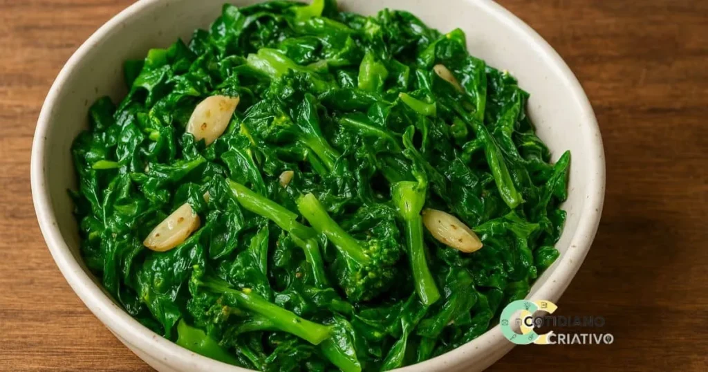 refogado de folhas de brócolis ao alho e óleo