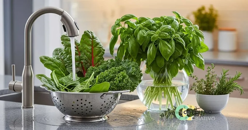 processo correto para reaproveitar folhas de vegetais com higiene e segurança.