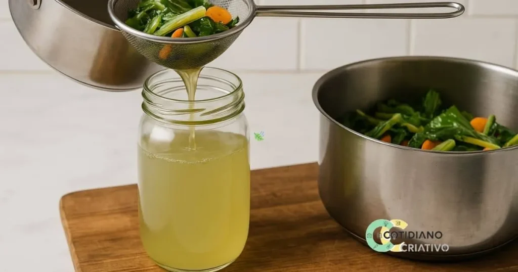 caldo feito com folhas e talos aproveitados