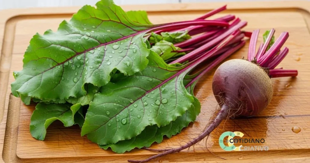 folhas de beterraba frescas prontas para receitas