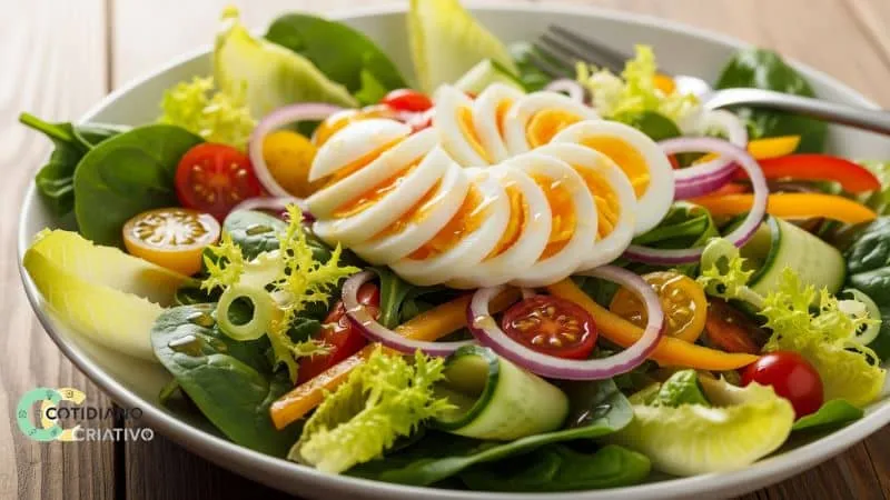 Ovos cozidos em salada prática