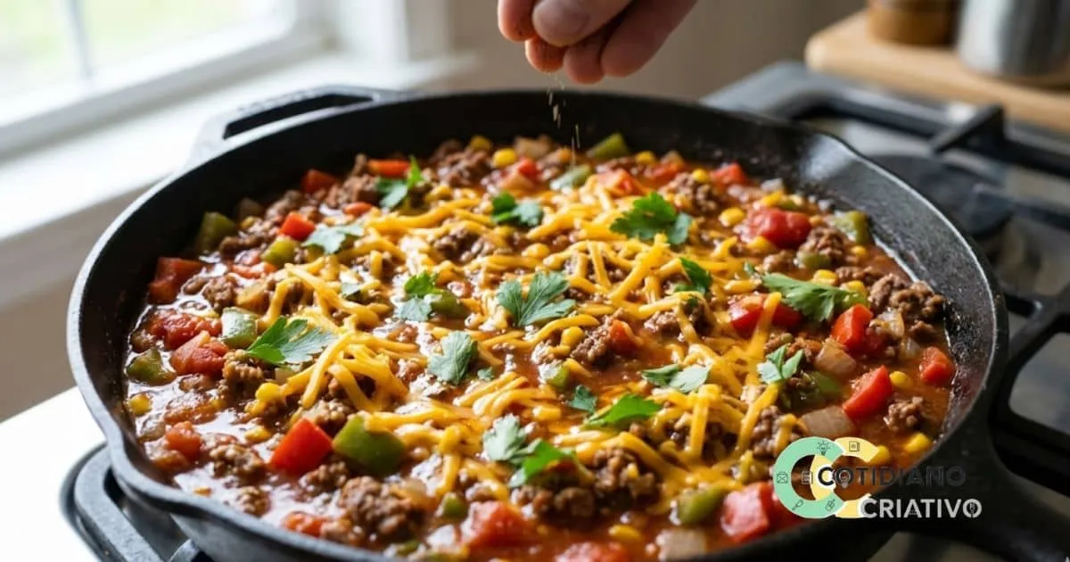 Hambúrguer na frigideira estilo rústico: receita prática com carne moída, batatas e queijo