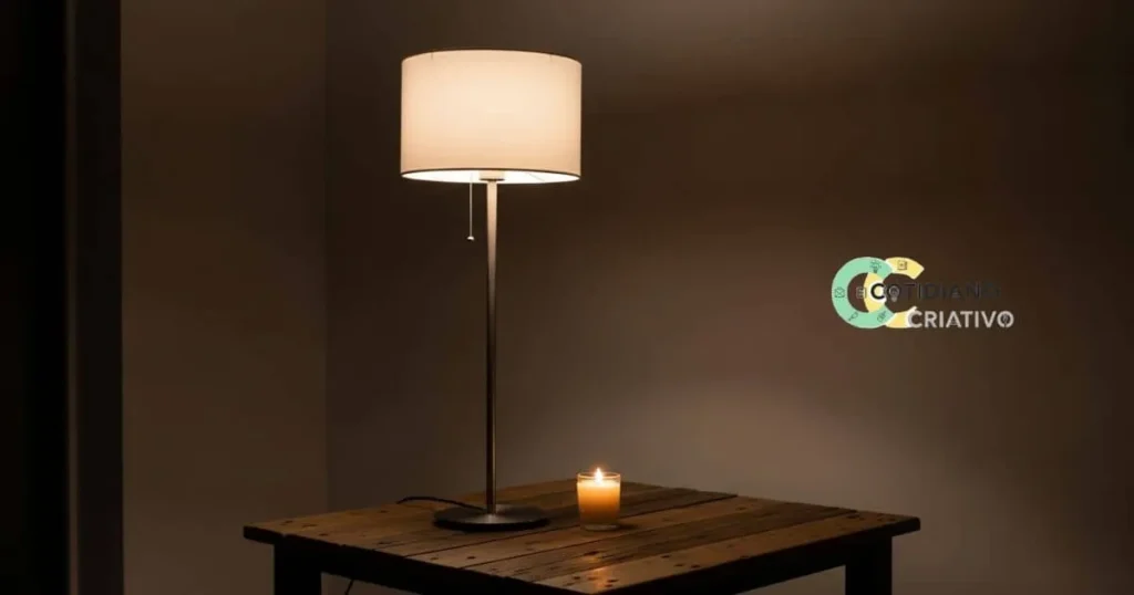 Composição com abajur e vela sobre mesa lateral