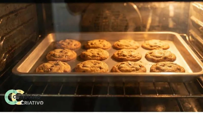 biscoitos sem glúten dourando no forno para formar crocância