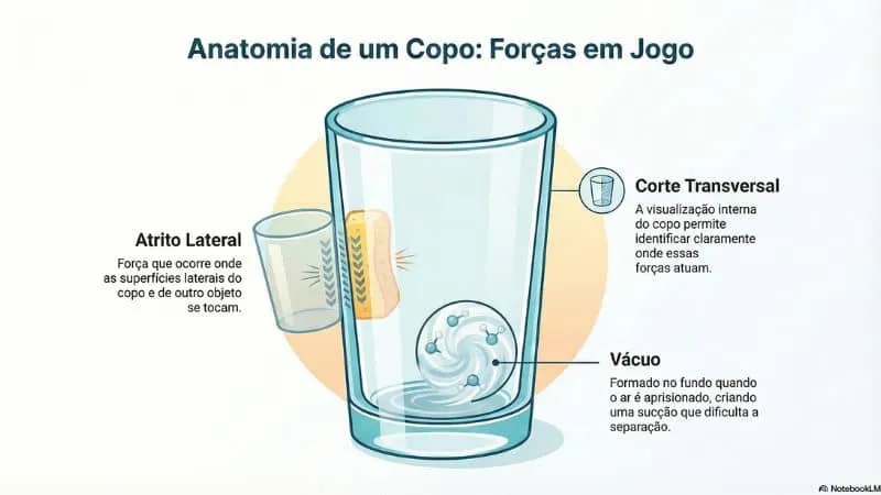 Um diagrama simples mostrando o "Corte Transversal" da xícara e do copo
