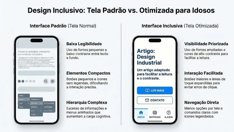 Infográfico. Celular normal x idoso
