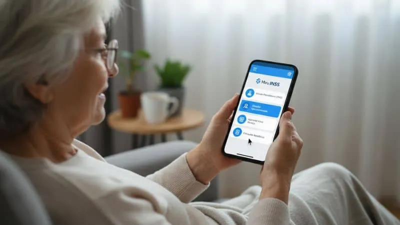 Pessoa usando o aplicativo Meu INSS no celular